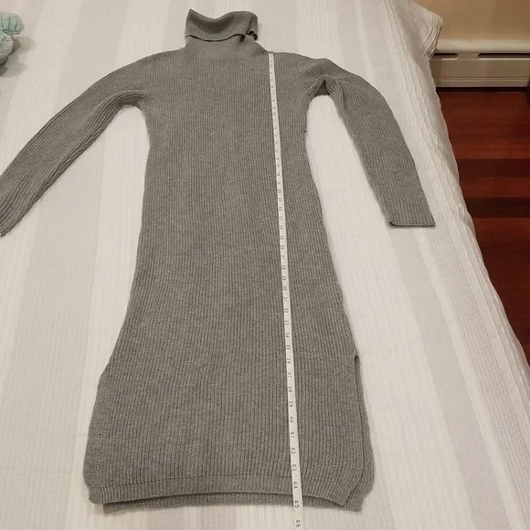 NWT Lulus Snuggled Up Light Grey Knit Turtleneck Midi Sweater Dress, XS - Picture 11 of 16